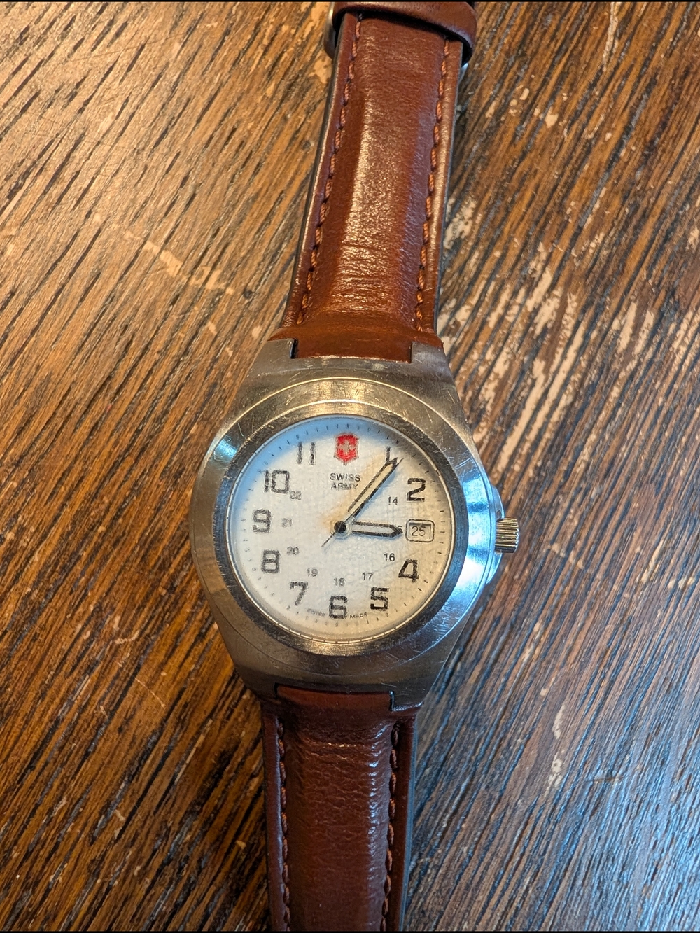 Swiss Army Stainless Steel Watch with Brown Leather Strap